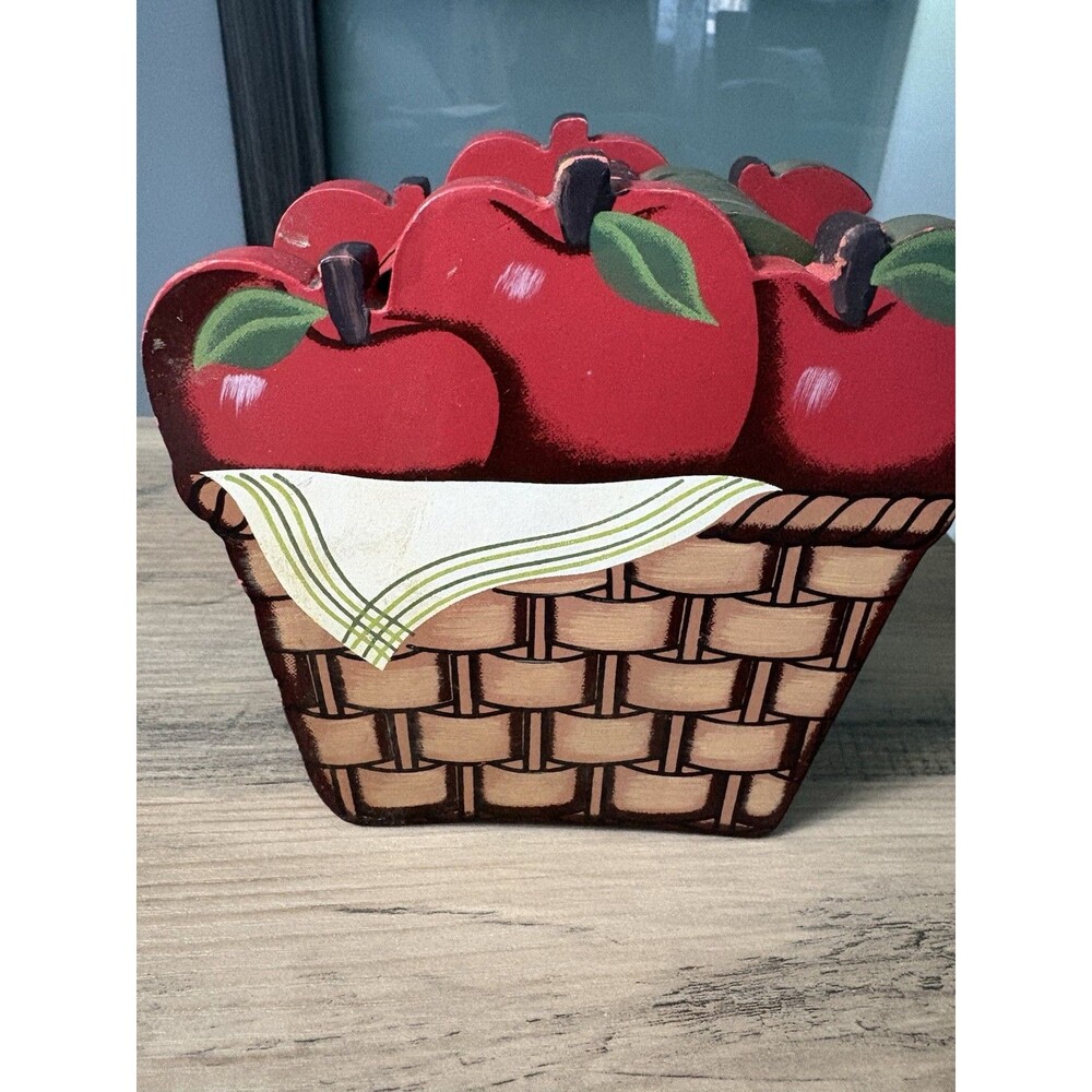 Vintage 6 Apple Shape Cork Coasters In Apple Basket MCM Retro Rustic Decor